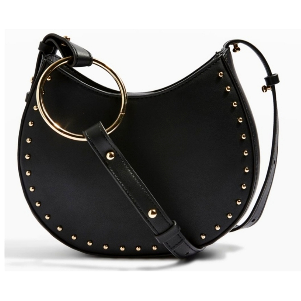 Black faux leather studded cross body bag